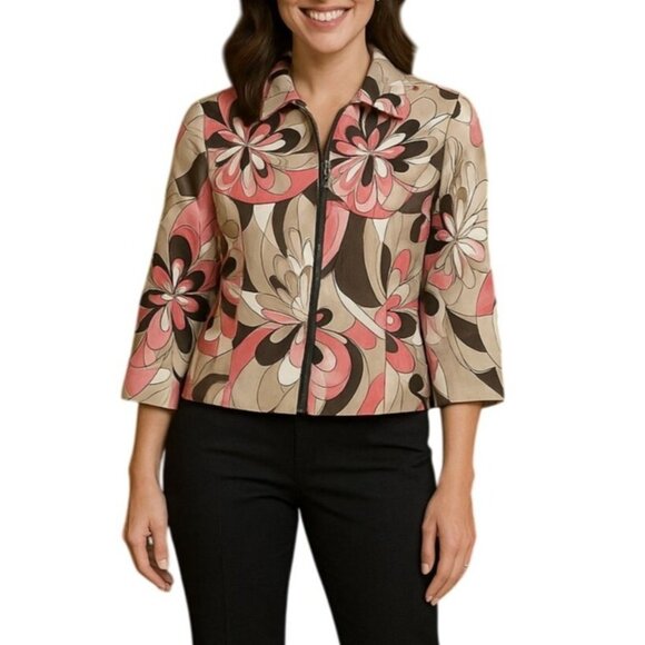 Maggy London Petite Size 6 Floral Print Zip Front Jacket 3/4 Sleeve - Picture 1 of 7